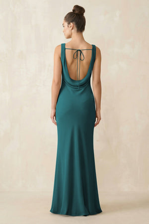 Cowl Neck Sheath Chiffon Bridesmaid Dress in Pine - KissProm Bridesmaid Dresses