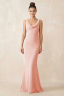 Cowl Neck Sheath Chiffon Bridesmaid Dress in Rose Petal - KissProm Bridesmaid Dresses