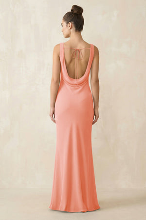 Cowl Neck Sheath Chiffon Bridesmaid Dress in Rosette - KissProm Bridesmaid Dresses