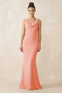 Cowl Neck Sheath Chiffon Bridesmaid Dress in Rosette - KissProm Bridesmaid Dresses