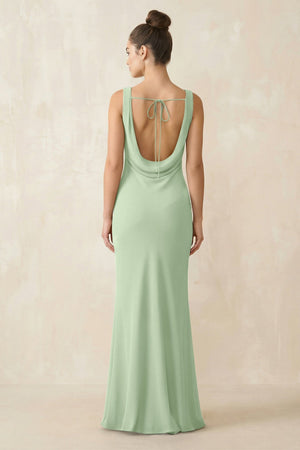 Cowl Neck Sheath Chiffon Bridesmaid Dress in Sage - KissProm Bridesmaid Dresses