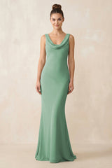 Cowl Neck Sheath Chiffon Bridesmaid Dress in Sea Glass - KissProm Bridesmaid Dresses