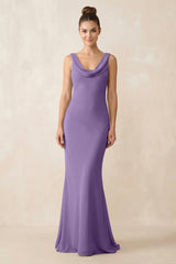 Cowl Neck Sheath Chiffon Bridesmaid Dress in Tahiti - KissProm Bridesmaid Dresses