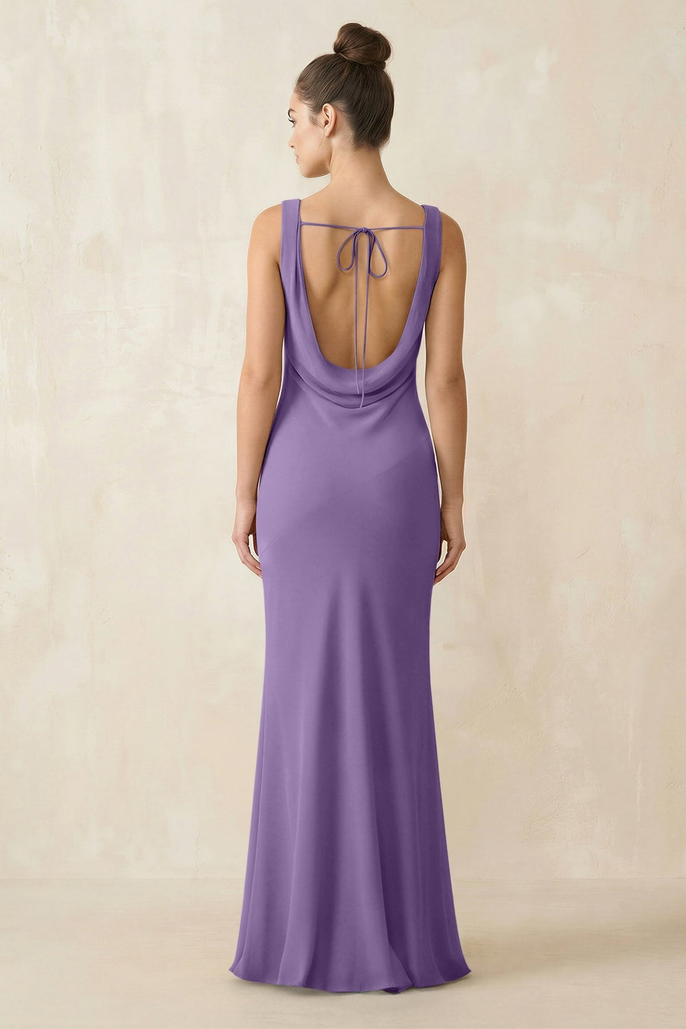 Cowl Neck Sheath Chiffon Bridesmaid Dress in Tahiti - KissProm Bridesmaid Dresses