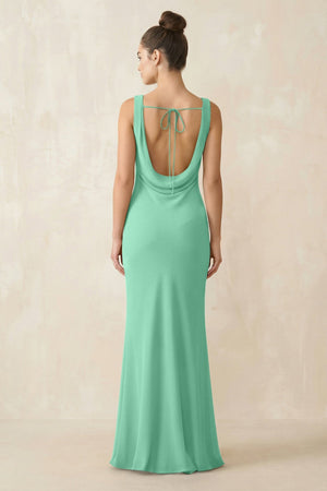 Cowl Neck Sheath Chiffon Bridesmaid Dress in Turquoise - KissProm Bridesmaid Dresses