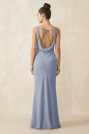 Cowl Neck Sheath Chiffon Bridesmaid Dress in Twilight - KissProm Bridesmaid Dresses