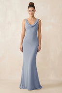 Cowl Neck Sheath Chiffon Bridesmaid Dress in Twilight - KissProm Bridesmaid Dresses