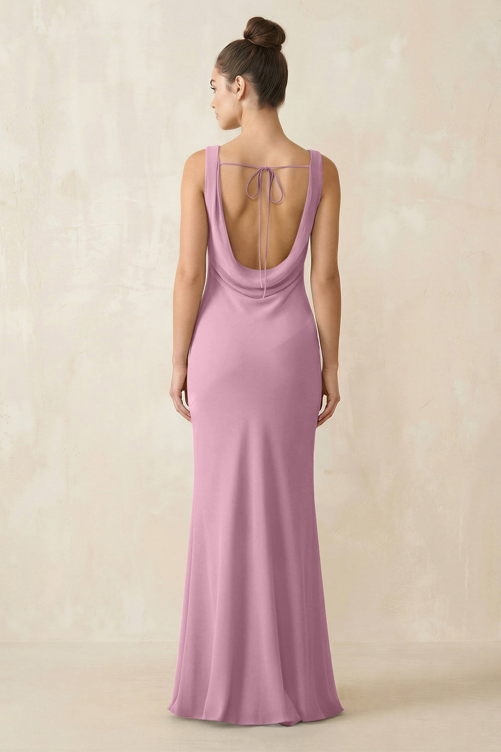 Cowl Neck Sheath Chiffon Bridesmaid Dress in Vintage Mauve - KissProm Bridesmaid Dresses