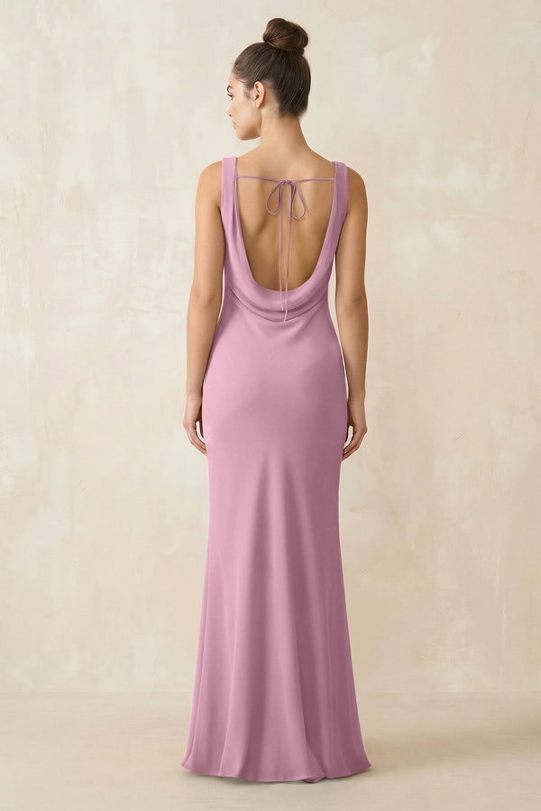 Cowl Neck Sheath Chiffon Bridesmaid Dress in Vintage Mauve - KissProm Bridesmaid Dresses