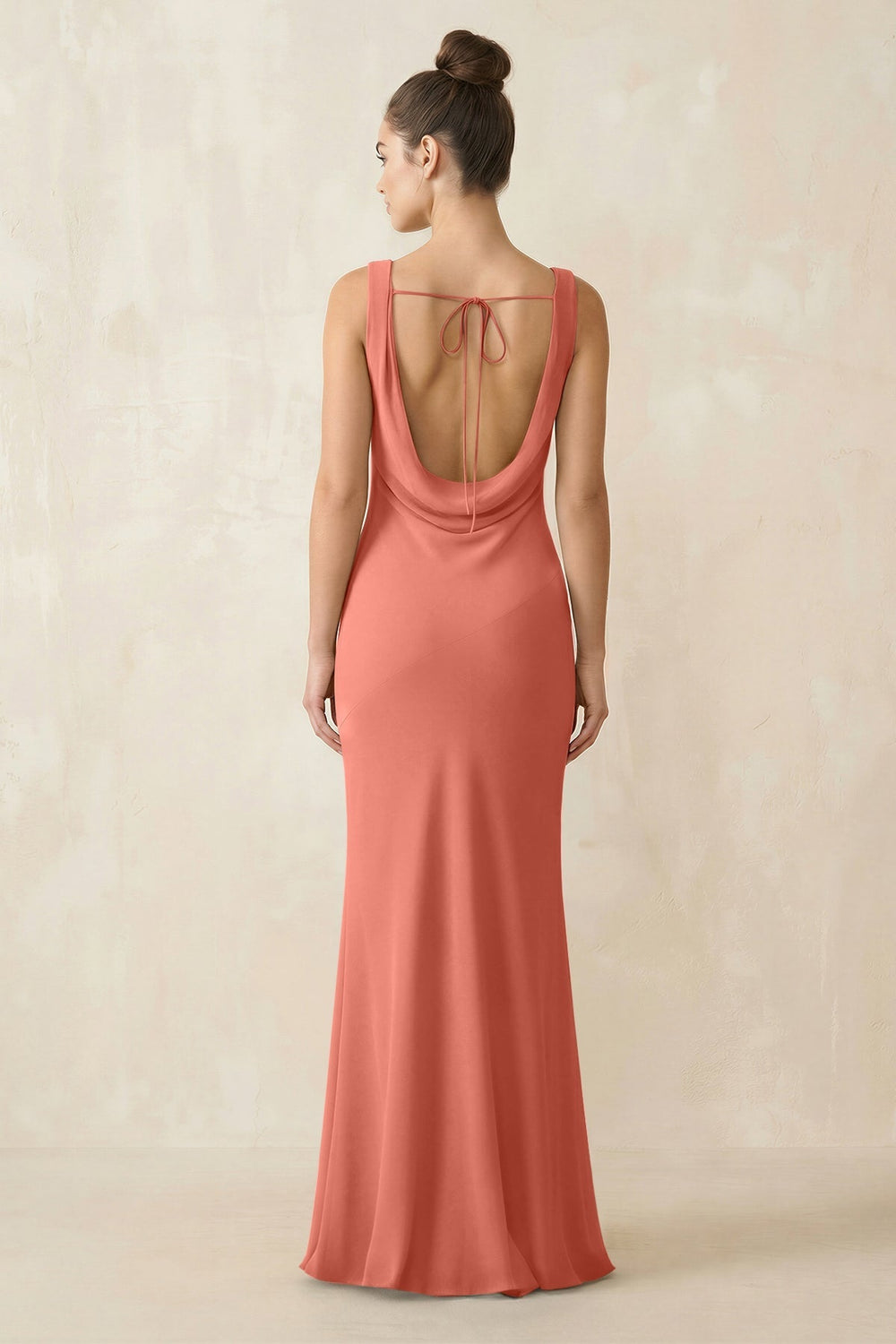 Cowl Neck Sheath Chiffon Bridesmaid Dress in Wild Rose - KissProm Bridesmaid Dresses