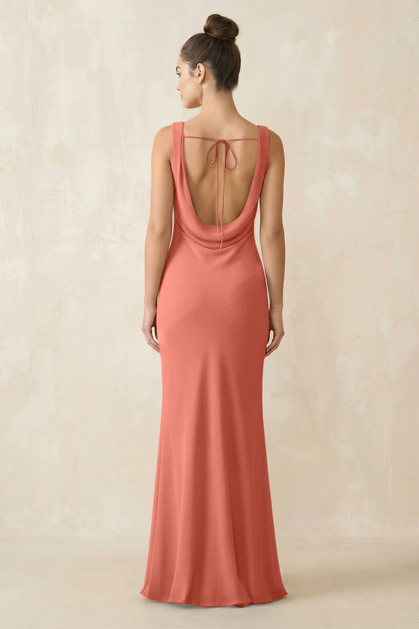 Cowl Neck Sheath Chiffon Bridesmaid Dress in Wild Rose - KissProm Bridesmaid Dresses