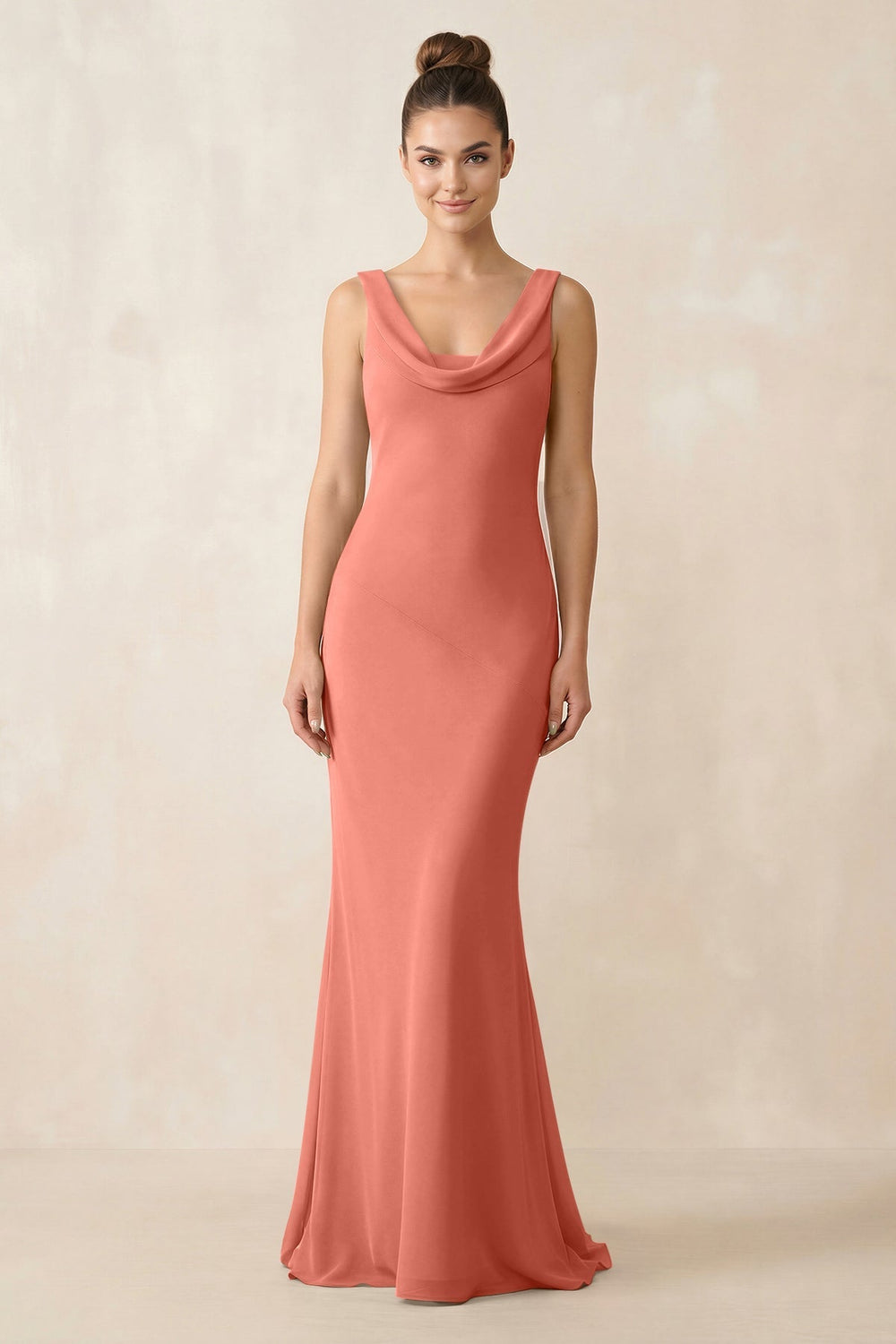 Cowl Neck Sheath Chiffon Bridesmaid Dress in Wild Rose - KissProm Bridesmaid Dresses