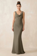Cowl Neck Sheath Chiffon Bridesmaid Dress in Willow Green - KissProm Bridesmaid Dresses