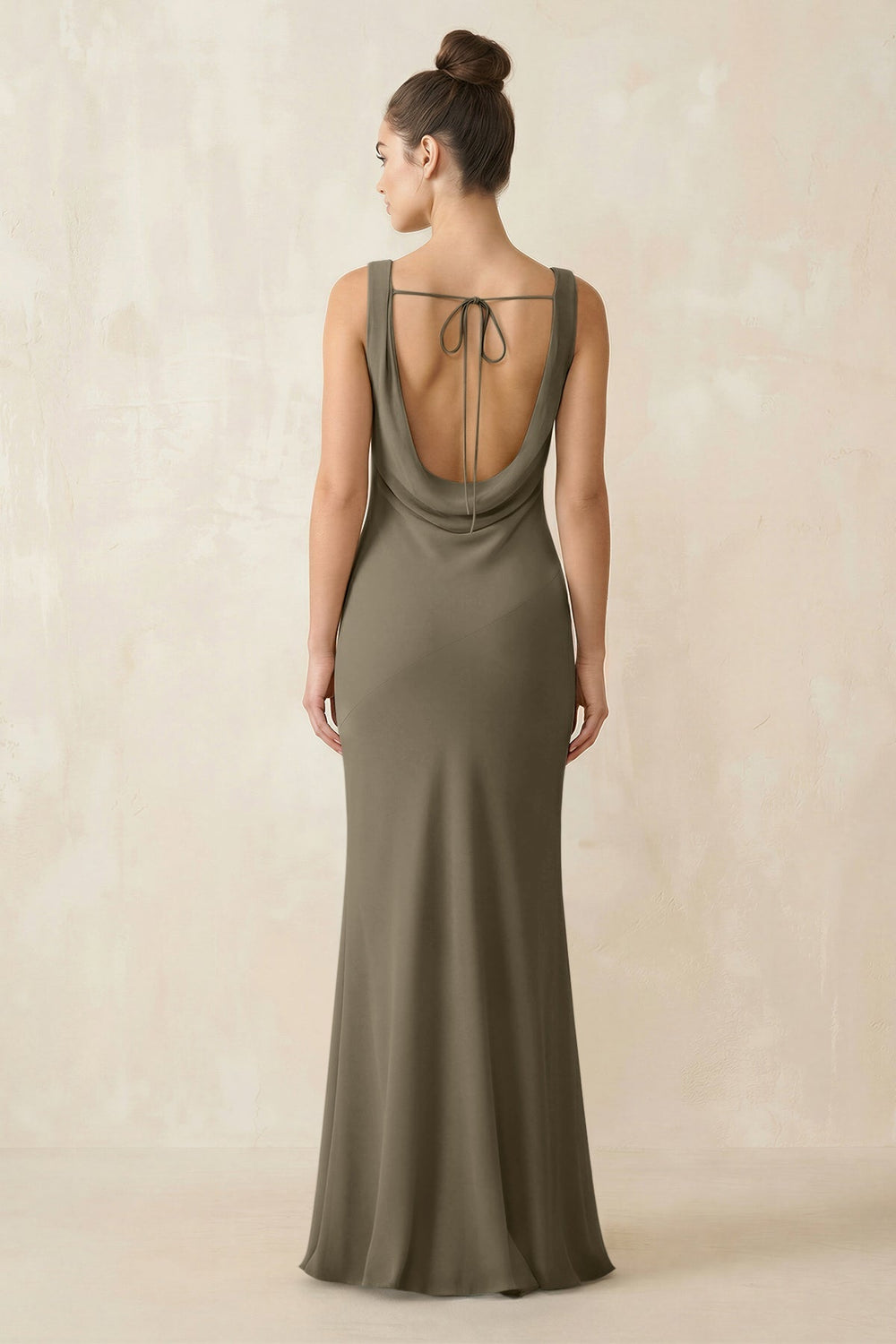 Cowl Neck Sheath Chiffon Bridesmaid Dress in Willow Green - KissProm Bridesmaid Dresses