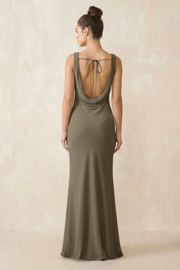 Cowl Neck Sheath Chiffon Bridesmaid Dress in Willow Green - KissProm Bridesmaid Dresses