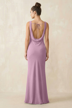 Cowl Neck Sheath Chiffon Bridesmaid Dress in Wisteria - KissProm Bridesmaid Dresses