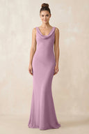 Cowl Neck Sheath Chiffon Bridesmaid Dress in Wisteria - KissProm Bridesmaid Dresses
