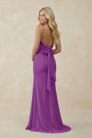 Cowl Neck Sheath Chiffon Bridesmaid Dress with Corset in Amethyst - KissProm Bridesmaid Dresses