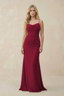 Cowl Neck Sheath Chiffon Bridesmaid Dress with Corset in Berry - KissProm Bridesmaid Dresses