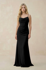 Cowl Neck Sheath Chiffon Bridesmaid Dress with Corset in Black - KissProm Bridesmaid Dresses