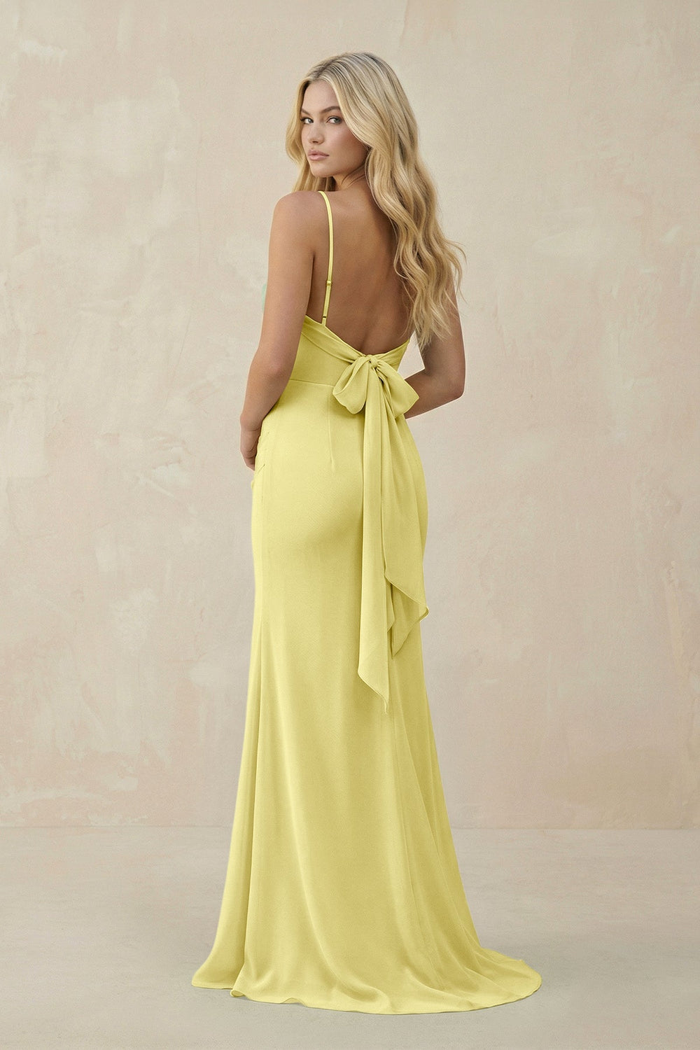 Cowl Neck Sheath Chiffon Bridesmaid Dress with Corset in Buttercup - KissProm Bridesmaid Dresses