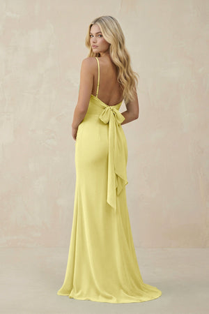 Cowl Neck Sheath Chiffon Bridesmaid Dress with Corset in Buttercup - KissProm Bridesmaid Dresses
