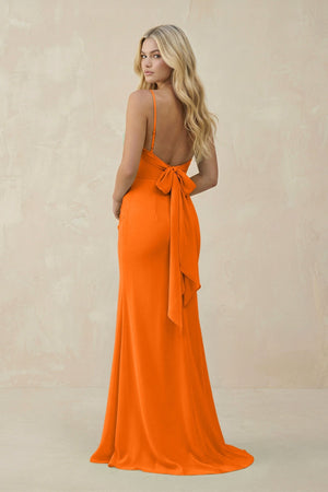 Cowl Neck Sheath Chiffon Bridesmaid Dress with Corset in Cinnamon - KissProm Bridesmaid Dresses