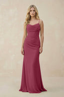 Cowl Neck Sheath Chiffon Bridesmaid Dress with Corset in Desert Rose - KissProm Bridesmaid Dresses