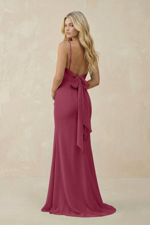 Cowl Neck Sheath Chiffon Bridesmaid Dress with Corset in Desert Rose - KissProm Bridesmaid Dresses
