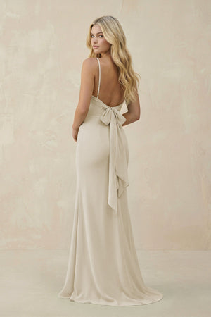 KissProm Cowl Neck Sheath Chiffon Bridesmaid Dress with Corset in Dove Gray, Dove Gray / 24