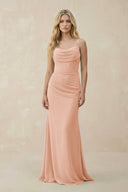 Cowl Neck Sheath Chiffon Bridesmaid Dress with Corset in English Rose - KissProm Bridesmaid Dresses