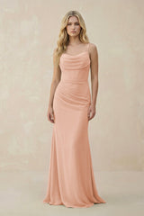 Cowl Neck Sheath Chiffon Bridesmaid Dress with Corset in English Rose - KissProm Bridesmaid Dresses