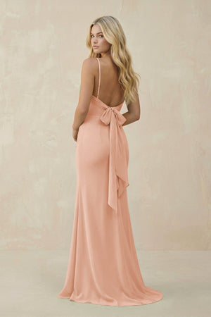 Cowl Neck Sheath Chiffon Bridesmaid Dress with Corset in English Rose - KissProm Bridesmaid Dresses