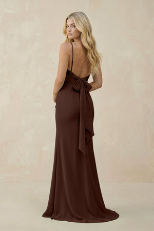 Cowl Neck Sheath Chiffon Bridesmaid Dress with Corset in Espresso - KissProm Bridesmaid Dresses