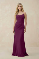 Cowl Neck Sheath Chiffon Bridesmaid Dress with Corset in Fig - KissProm Bridesmaid Dresses