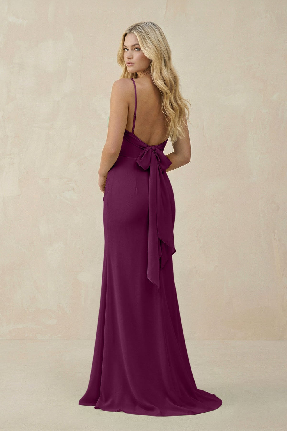 Cowl Neck Sheath Chiffon Bridesmaid Dress with Corset in Fig - KissProm Bridesmaid Dresses