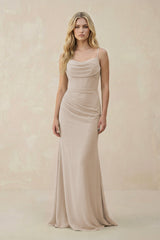 Cowl Neck Sheath Chiffon Bridesmaid Dress with Corset in Frost - KissProm Bridesmaid Dresses