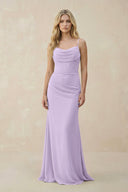 Cowl Neck Sheath Chiffon Bridesmaid Dress with Corset in Lavender - KissProm Bridesmaid Dresses