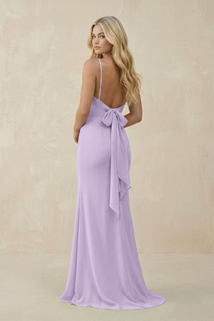 Cowl Neck Sheath Chiffon Bridesmaid Dress with Corset in Lavender - KissProm Bridesmaid Dresses