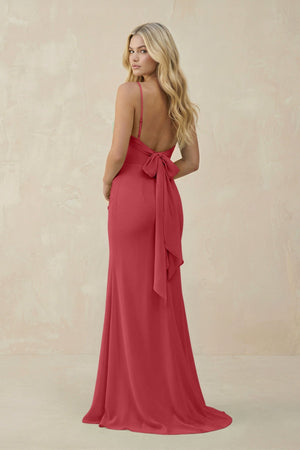 Cowl Neck Sheath Chiffon Bridesmaid Dress with Corset in Merlot - KissProm Bridesmaid Dresses