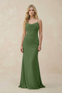 Cowl Neck Sheath Chiffon Bridesmaid Dress with Corset in Moss - KissProm Bridesmaid Dresses