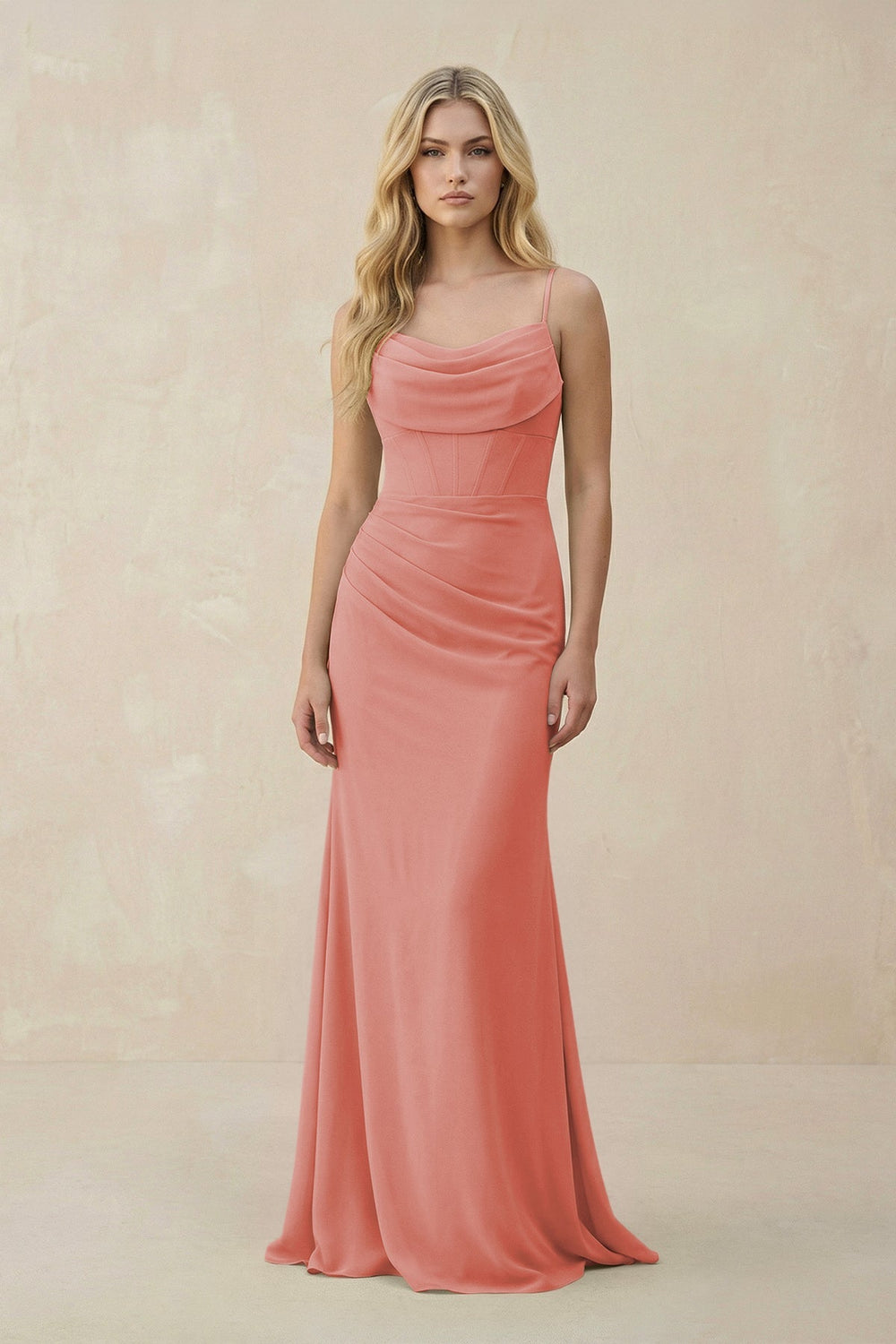 Cowl Neck Sheath Chiffon Bridesmaid Dress with Corset in Mulberry - KissProm Bridesmaid Dresses