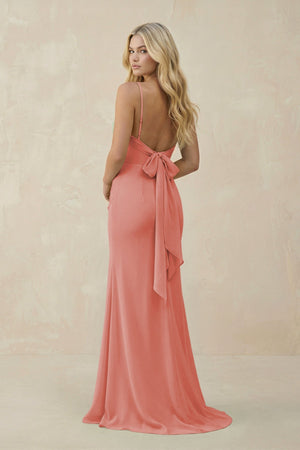 Cowl Neck Sheath Chiffon Bridesmaid Dress with Corset in Mulberry - KissProm Bridesmaid Dresses