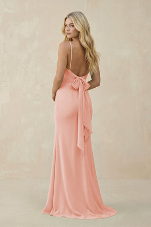 Cowl Neck Sheath Chiffon Bridesmaid Dress with Corset in Rose Petal - KissProm Bridesmaid Dresses