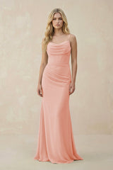 Cowl Neck Sheath Chiffon Bridesmaid Dress with Corset in Rose Petal - KissProm Bridesmaid Dresses