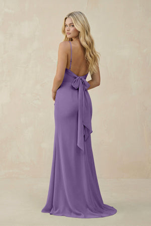 Cowl Neck Sheath Chiffon Bridesmaid Dress with Corset in Tahiti - KissProm Bridesmaid Dresses