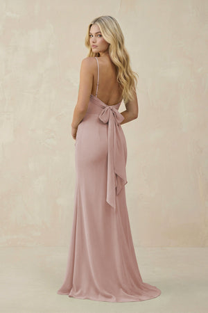 Cowl Neck Sheath Chiffon Bridesmaid Dress with Corset in Toffee - KissProm Bridesmaid Dresses