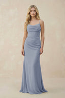 Cowl Neck Sheath Chiffon Bridesmaid Dress with Corset in Twilight - KissProm Bridesmaid Dresses