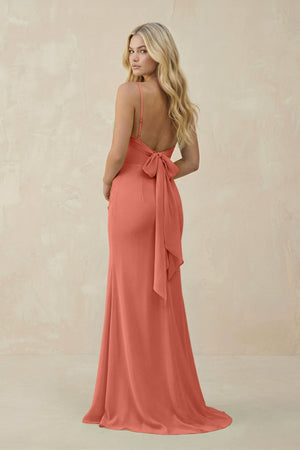 Cowl Neck Sheath Chiffon Bridesmaid Dress with Corset in Wild Rose - KissProm Bridesmaid Dresses
