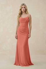 Cowl Neck Sheath Chiffon Bridesmaid Dress with Corset in Wild Rose - KissProm Bridesmaid Dresses